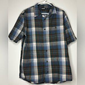 Vans Men's Blue & Brown Plaid Short-Sleeve Shirt